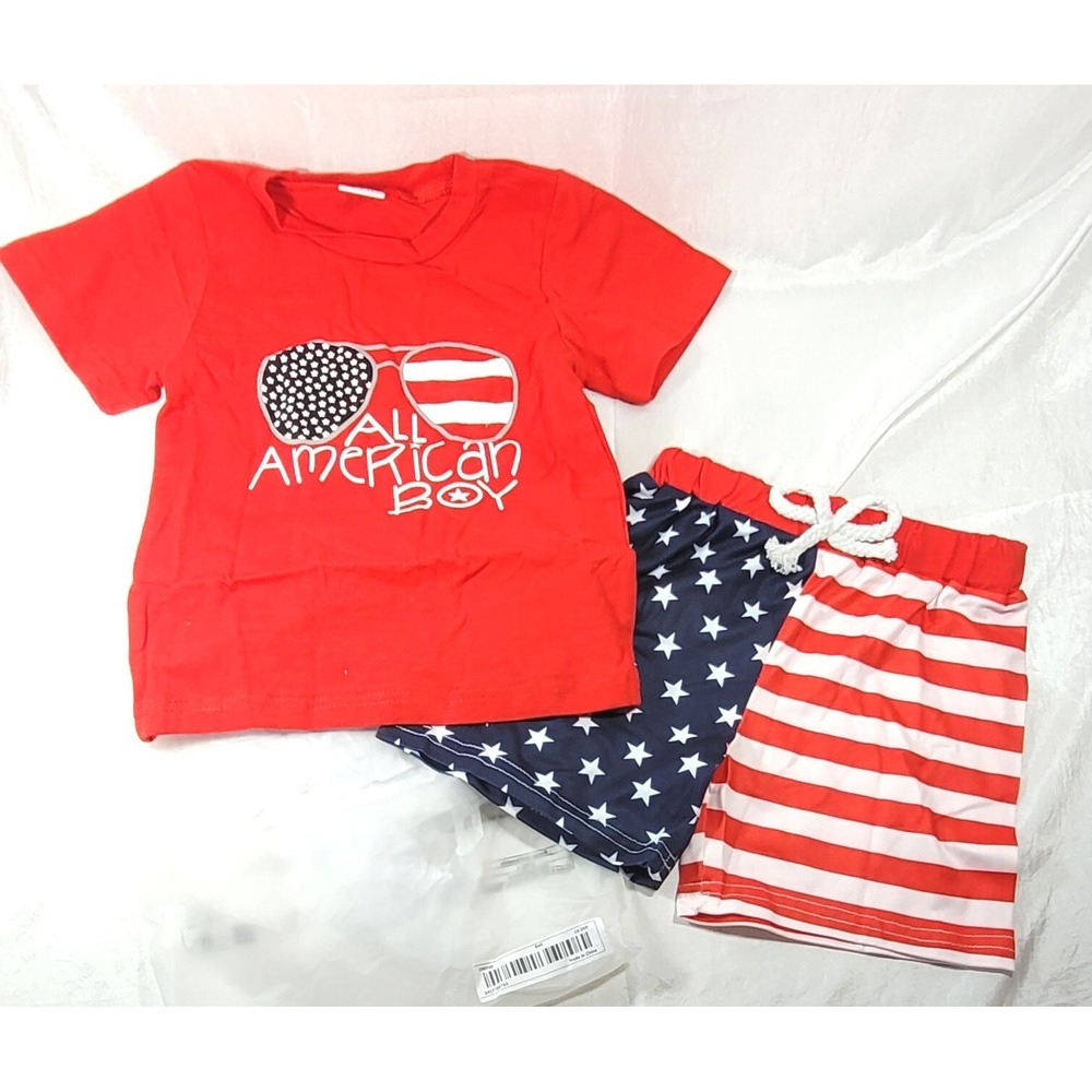 "All American Boy" Patriotic 4th of July Flag T-Shirt & Shorts Set - 18-24 Month